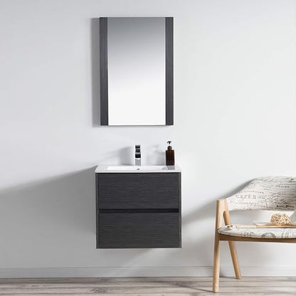 Blossom 24 Inch Bathroom Vanity with Sink - All Wood Floating Vanity Cabinet with Ceramic Sink - 2 Soft-Closing U-Shaped Cutout Drawers - Modern Bathroom Storage Vanities, Silver Grey Finish