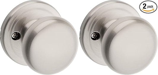 Kwikset Juno Dummy Door Knob, Single Sided Handle for Closets, French Double Doors, and Pantry, Satin Nickel Non-Turning Interior Push/Pull Door Knob, with Microban Protection (Pack of 2)