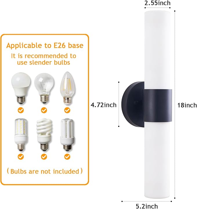 18" Modern Wall Sconce with Frosted Glass Shades, for Bathroom Mirror Bedroom Living Room Hallway, Black Finish
