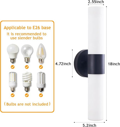 18" Modern Wall Sconce with Frosted Glass Shades, for Bathroom Mirror Bedroom Living Room Hallway, Black Finish