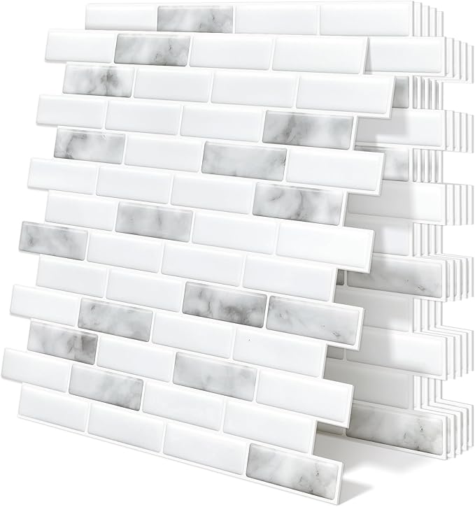 Peel and Stick Backsplash 3D Self Adhesive Wall Tile Grey 10 Sheet | Thick,Sticky,Vinyl,12"x12",Marble,for Kitchen,Bathroom