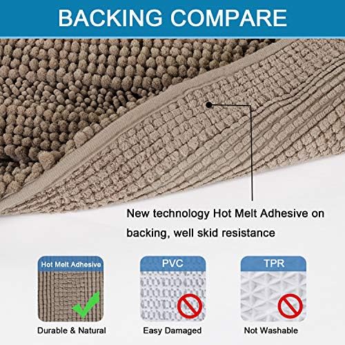 H.VERSAILTEX Bathroom Rugs Sets 2 Piece Non Slip Thick Shaggy Chenille Bathroom Rug Mat Set Extra Soft and Absorbent Striped Floor Rugs, Machine-Washable, Taupe Brown