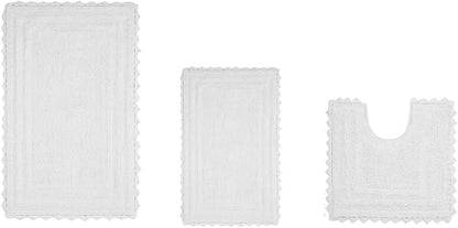 Better Trends Lilly Crochet Collection 100% Cotton 3 Piece Set (17" x 24" | 20" x 20" | 21" x 34") Bath Rug Set in White