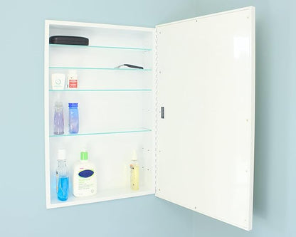 Fox Hollow Furnishings 20x30 Parker Metro Metal Framed Rectangle Recessed Bathroom Medicine Cabinet, Floating Mirror, 14x24 in-Wall Opening, Steel, Adjustable Glass Shelves, Magnet Close, White