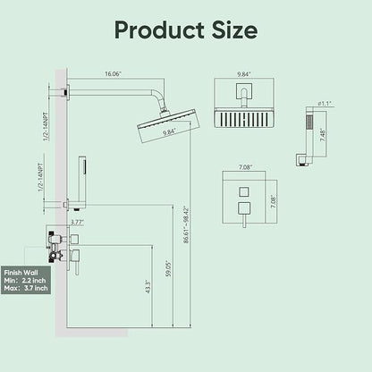 Esnbia Shower System, Shower Faucet Set with Shower Valve, 10 Inches Shower Heads with Handheld Spray Combo, Wall Mounted Shower Fixtures, High Pressure Shower Hardware Set, Brushed Nickel