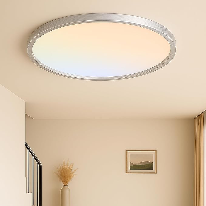 MOONSEA Flush Mount LED Ceiling Light Fixture Brushed Nickel 20 Inch, 42W Dimmable 3000K-4000K-6500K 3 Color Selectable Ceiling Lamp 4200LM Low Profile Ceiling Light for Kitchen Bedroom Hallway