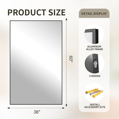 FICTOR Bathroom Vanity Mirror for Over Sink, 60" x 36", Black | Anti-Rust Frame, Shatterproof Tempered Glass, Vertical/Horizontal Wall Mounted Mirror for Bedroom, Entryway, Living Room
