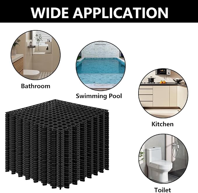 24 Pack Garage Floor Tiles, 12x12 Inch Interlocking Drainage Tiles Non-Slip | Deck Tile with Holes for Bathroom, Pool Deck, Gym, Garage, Kitchen & Wet Areas, Easy Splicing Anti-Fatigue Mat, Black