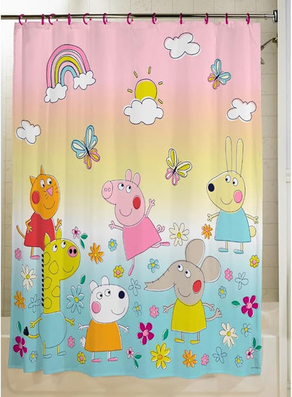 Peppa Pig 13-Piece Shower Curtain Set, 72 x 72 Inch Fabric Curtain with Hooks, Bathroom Decor, Machine Washable, (100% Officially Licensed Product) by Franco Collectibles