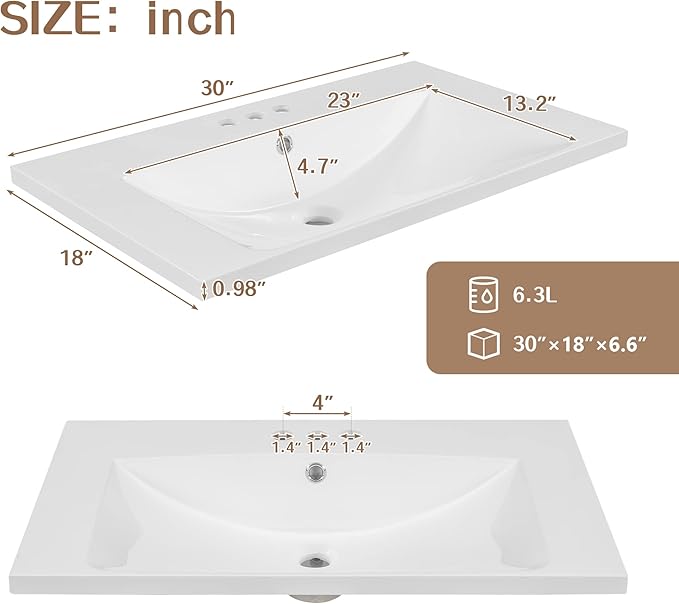 LUMISOL 30" Bathroom Vanity with Sink Set, Modern Single Bathroom Cabinet with Storage Doors and Drawer, Solid Wood Bathroom Vanity with Ceramic Sink, Grey