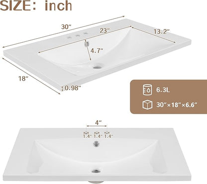 LUMISOL 30" Bathroom Vanity with Sink Set, Modern Single Bathroom Cabinet with Storage Doors and Drawer, Solid Wood Bathroom Vanity with Ceramic Sink, Grey