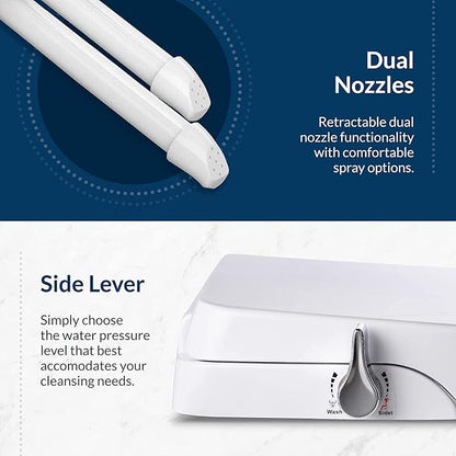 Bio Bidet Slim Zero Non Electric Bidet Toilet Seat Elongated, Low Profile Seat with Slow Close Lid, Battery Powered Night Light, Dual Nozzles, White