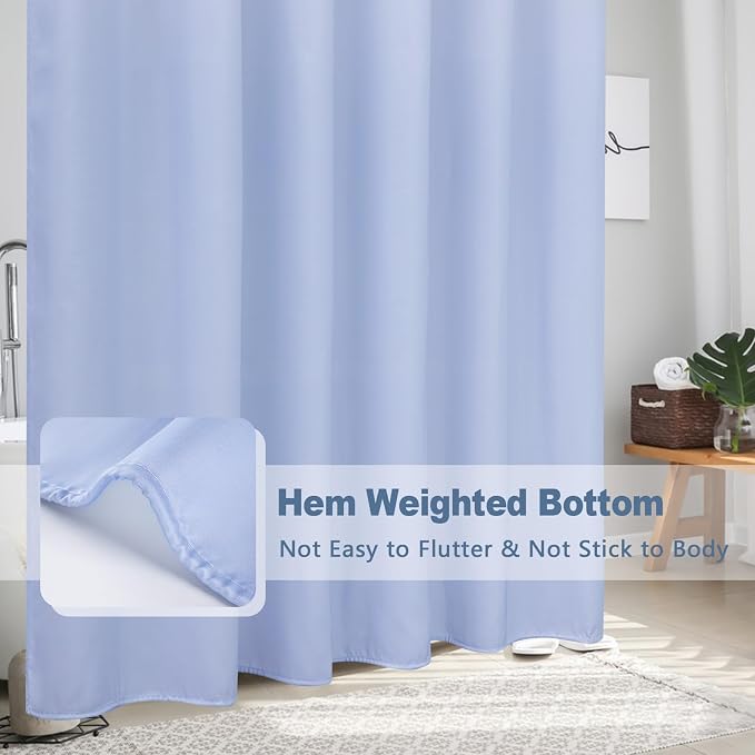 AooHome Fabric Narrow Shower Curtains, Cloth Ombre Blue Shower Curtain Sets, Washable Fabric Blue and White Shower Curtain, Rustic Farmhouse Bathroom Shower Curtains, 36x72 Inches