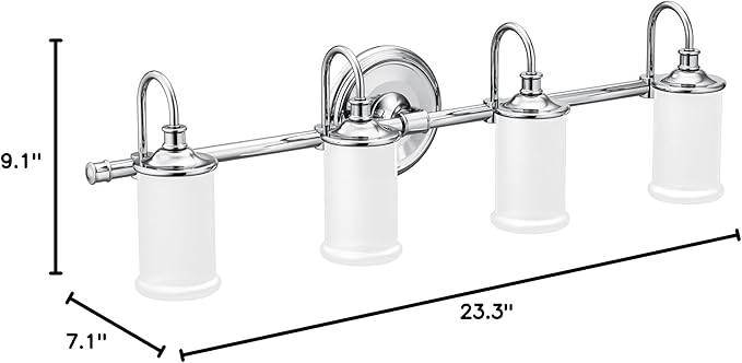 Moen YB6464CH Belfield 4-Light Dual-Mount Bath Bathroom Vanity Fixture with Frosted Glass, Chrome