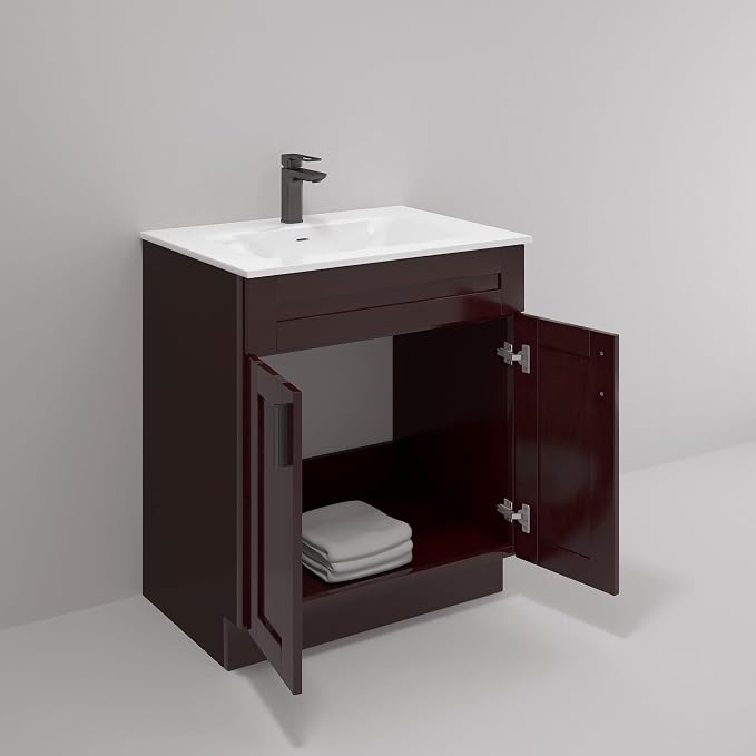 30" Espresso Shaker Bathroom Vanity Base – Ready-to-Assemble Sink Cabinet, Freestanding Bathroom Vanity Base Only, No Top or Sink