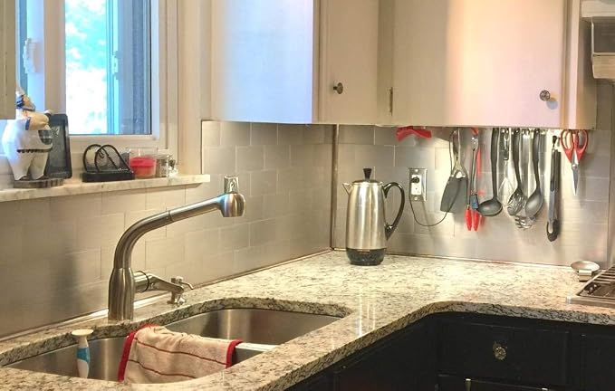 Art3d Peel and Stick Backsplash, Stainless Subway Tile, 3 x 6 in, 100-Pack | Stainless Steel, Self Adhesive, Stainproof, Brushed Finish, Heat-Resistant, Ideal for Kitchen, Stove Zones