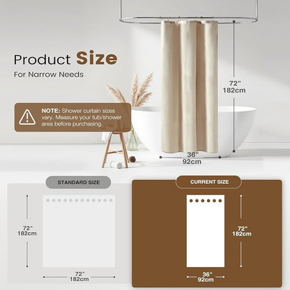 BTTN Stall 3 in 1 Shower Curtain Set, Small Linen Textured Fabric Shower Curtain and Clear Liner Set with 6 Hook, Half Modern Hotel Luxury Waterproof Shower Curtain for Bathroom, Cream/Beige, 36x72