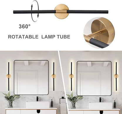 Modern Bathroom Light Fixtures Over Mirror 30 Inch, 20W 360° Rotatable Dimmable 4000K Led Vanity Light Bar, Black and Gold Bathroom Vanity Lights Above Mirror