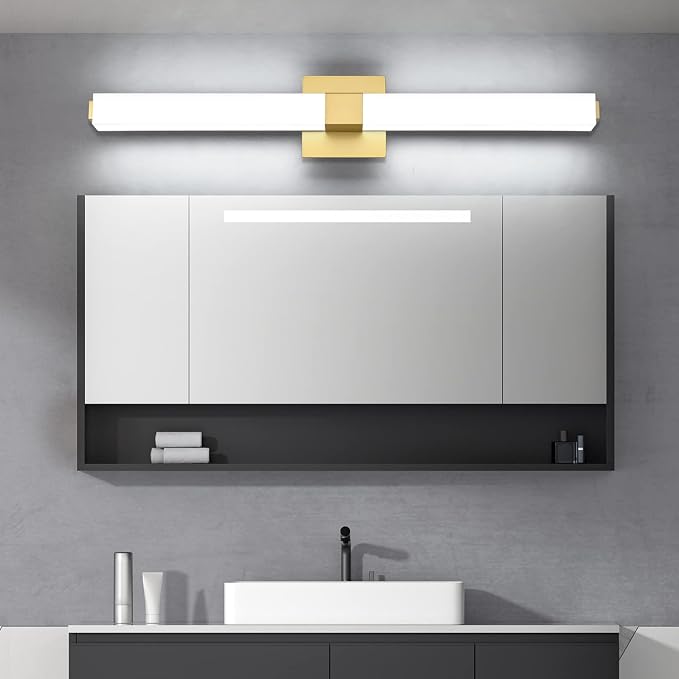 32in Gold Bathroom Light Fixtures Modern LED Vanity Lights Bar 22W Acrylic Bath Wall Lighting Bright White 6000K