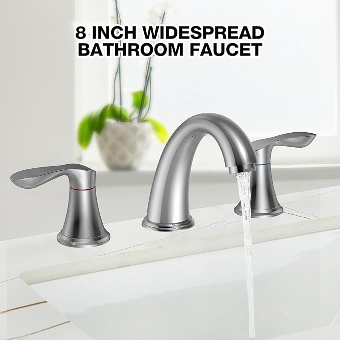 Bathroom Faucet, 8 Inch Bathroom Faucets for Sink 3 Hole, Widespread Brushed Nickel Bathroom Faucet with Pop up Drain and cUPC Lead-Free Hose (Brushed Nickel)