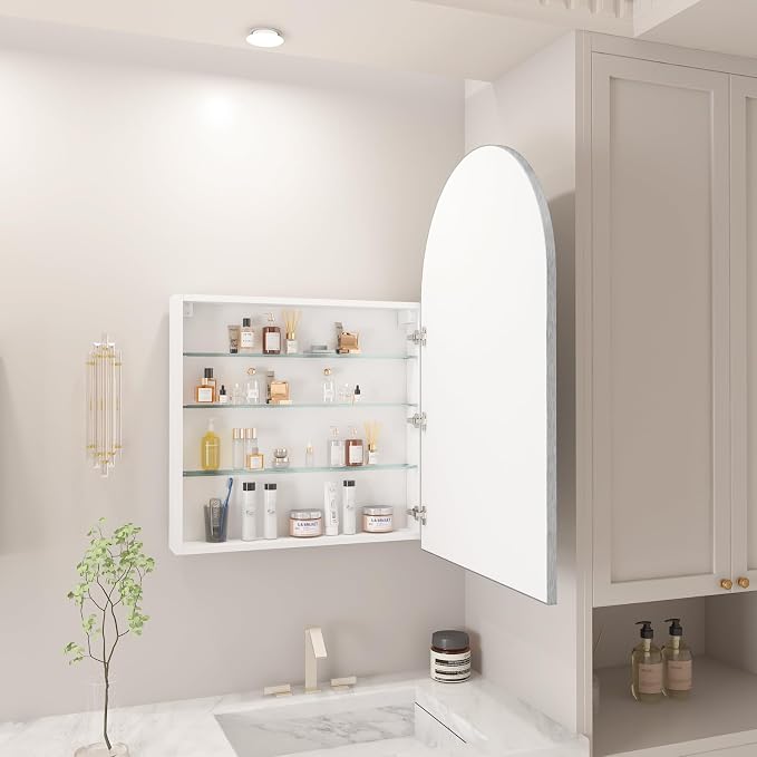 FKWin Large Medicine Cabinet Mirror for Luxury Bathrooms, Wall Mount | Large Bathroom Mirror with Storage, Modern Bathroom Style, Adjustable Shelves, Reversible Door, Clean Contemporary Look