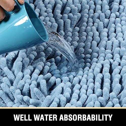 H.VERSAILTEX Bath Mat, Non Slip Luxury Chenille Bathroom Rugs, Extra Soft Absorbent Shaggy Bath Mat Rugs, Washable Fast Dry, 2 Piece (Cool Blue, 24" x 36"/20" x 32")
