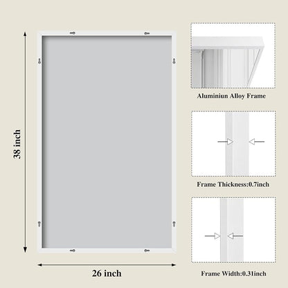 Koonmi White Rectangle Wall Mirror, 26x38 Inch Bathroom Mirror, Aluminum Frame Vanity Mirror for Entryway, Living Room, Bedroom Bathroom, Hangs Horizontally or Vertically