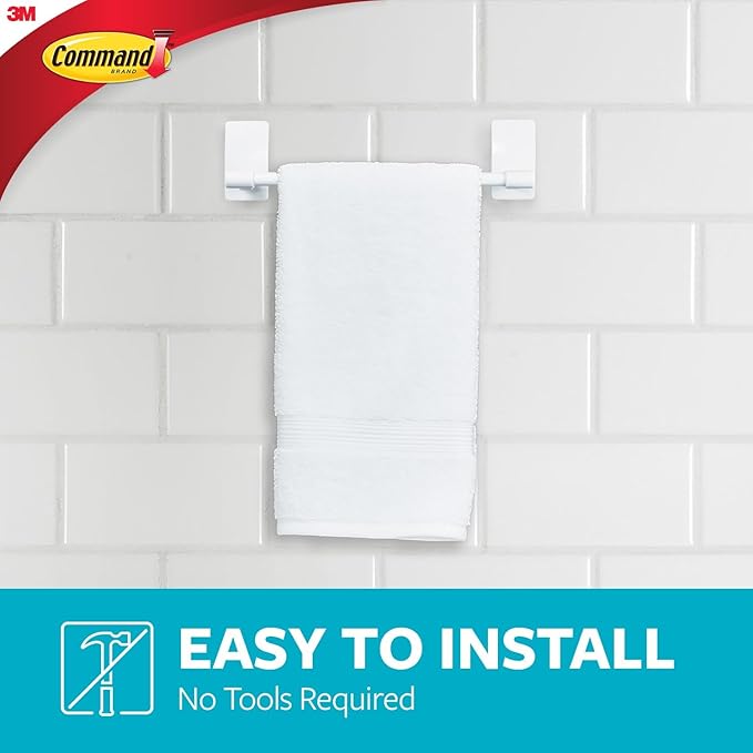 Command Hand Towel Bar Matte Black with Water Resistant Strips, Bathroom Decor, 9 in Bar Length Holds up to 3 lbs