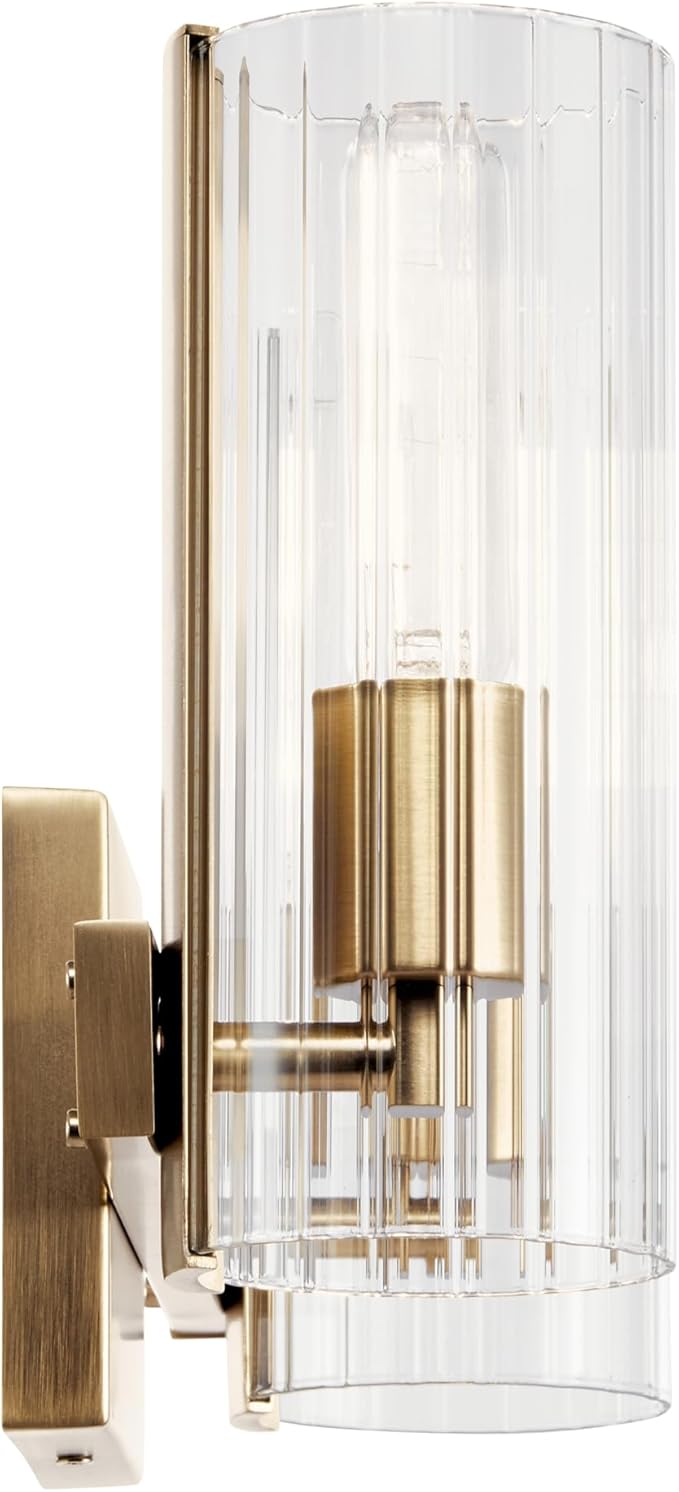 Kichler Jemsa 2 Light Vanity, Modern Light with Clear Fluted Glass in Champagne Bronze for Bathroom or Powder Room (9.75" x 13.75"), 55167CPZ
