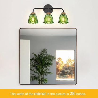 Vintage 3 Light Vanity Light, Black and Gold Bathroom Vanity Light, Bathroom Light Fixtures with Green Glass Shade, Antique Vanity Light Fixtures Over Mirror, Wall Sconce for Bedroom, Living Room
