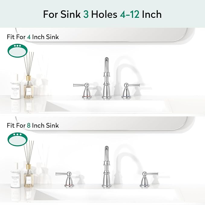 CREA 2 Handles 8 Inch Bathroom Faucet for Sink 3 Hole,360°Swivel Chrome Widespread Bathroom Faucets with Drain,3 Pieces Faucet for Vanity Restroom(cPUC Supply Line)