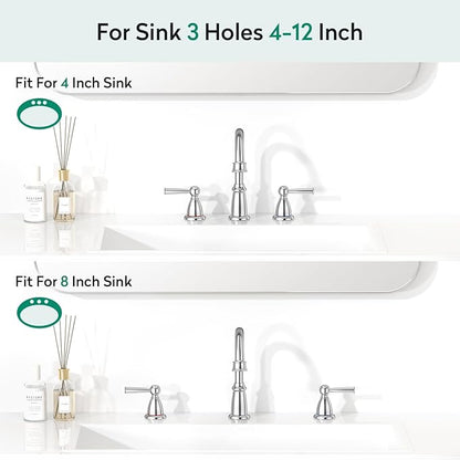 CREA 2 Handles 8 Inch Bathroom Faucet for Sink 3 Hole,360°Swivel Chrome Widespread Bathroom Faucets with Drain,3 Pieces Faucet for Vanity Restroom(cPUC Supply Line)