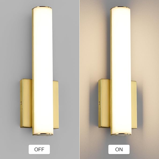 15.7 Inches Modern Bathroom Led Wall Sconces,18W 3000K Hardwired Wall Light with White Acrylic Lampshade,Indoor Bathroom Vanity Light for Mirror Bedroom Living Room Hallway(Gold,2Pack)