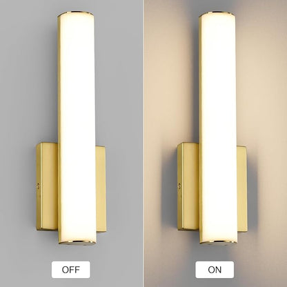 15.7 Inches Modern Bathroom Led Wall Sconces,18W 3000K Hardwired Wall Light with White Acrylic Lampshade,Indoor Bathroom Vanity Light for Mirror Bedroom Living Room Hallway(Gold,2Pack)