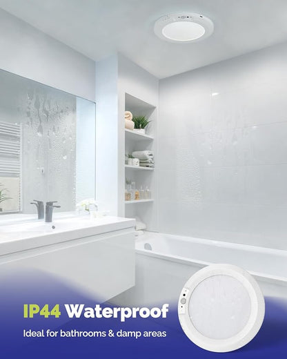 10000mAh Battery Operated Wireless Shower Light Waterproof 2 Pack | Rechargeable Motion Sensor Ceiling Light with Remote 3000K/4000K/6000K Dimmable Battery Powered LED Light for Closet Bathroom