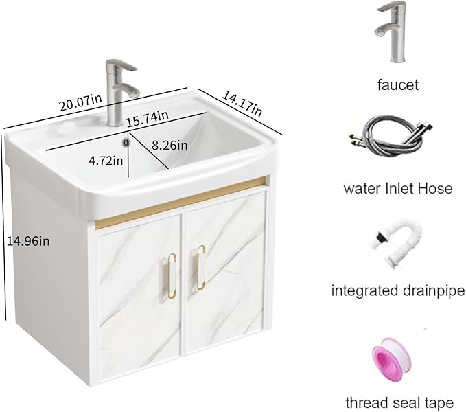 20-inch Off-White Wall-Mounted Compact Bathroom Mini Vanity Unit 20-inch Basin with Sink Designed for Compact Bathrooms Floating Vanity Unit