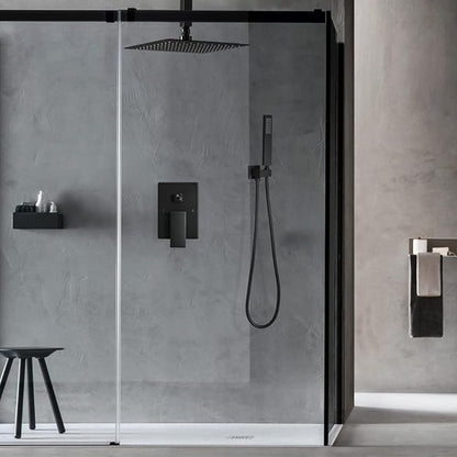 10 Inch Ceiling Mounted Shower System Rain Mixer Shower Combo Set Rainfall Shower Head System Matte Black Shower Faucet Rough-in Valve Body and Trim Kit Included