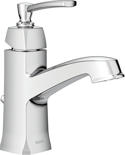 Moen Conway Chrome One-Handle Single Hole or Centerset Bathroom Faucet with Drain Assembly, WS84923