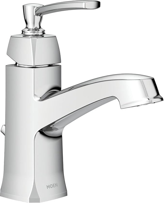 Moen Conway Chrome One-Handle Single Hole or Centerset Bathroom Faucet with Drain Assembly, WS84923