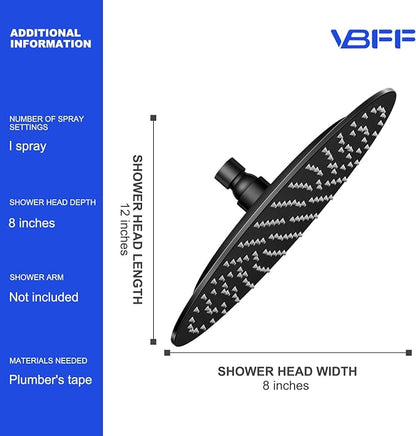 VBFF-Shower Head,rain shower head, 8 inch- Round Shower Head, 1.8 GPM Flow Rate, rainfall showerhead,VBFF11 (Matte Black)