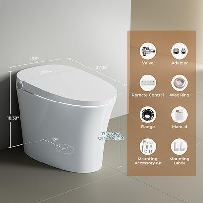 ST12P Smart Toilet, Bidet Toilet with ADA Height, Foam Shield & PlasmaClean Technology for Enhanced Comfort & Hygiene, Remote Control, Easy-clean