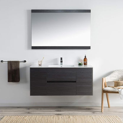 Blossom 48 Inch Bathroom Vanity with Sink, Wall Mounted All-Wood Floating Bathroom Vanity Cabinet with Ceramic Sink, Vanities for Bathroom, 2 Doors and Soft-Closing U-Shaped Drawers, Silver Grey