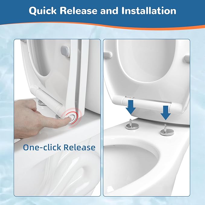 iFealClear Round Toilet Seat Soft Close with Cover, Toilet Seat Replacement with Non-Slip Toilet Bolts and Bumpers, Compatible with Kohler, American Standard, TOTO, One-Click Release, White