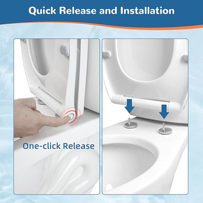 iFealClear Round Toilet Seat Soft Close with Cover, Toilet Seat Replacement with Non-Slip Toilet Bolts and Bumpers, Compatible with Kohler, American Standard, TOTO, One-Click Release, White