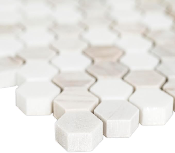 MSI Angora Tibi 12 in. x 12 in.Polished Marble Hexagon Tile for Kitchen Backsplash, Floor Tile, Wall Tile for Bathroom, Shower Wall Tile, Mesh Mounted Mosaic Tile