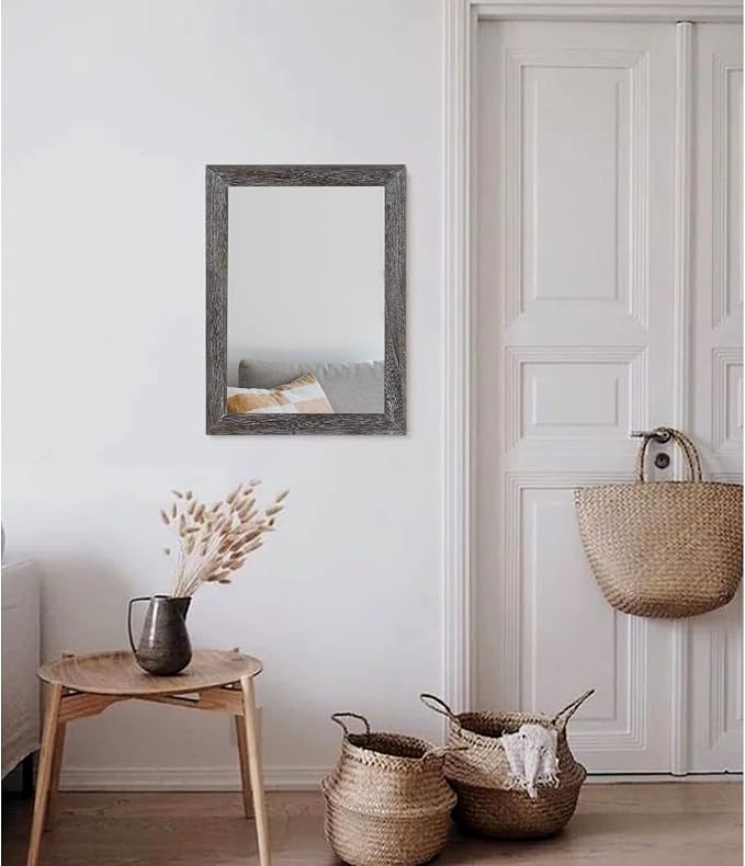 AAZZKANG Wall Mirror with Rectangle Wood Frame Rustic Decorative Hanging Mirrors for Bedroom Bathroom Living Room Home Office Small
