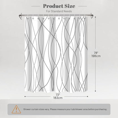 Striped Shower Curtain for Bathroom, Grey White, 72" W x 78" L | with Hooks, Modern Hotel Style, Water Repellent, Washable, Weighted Hem