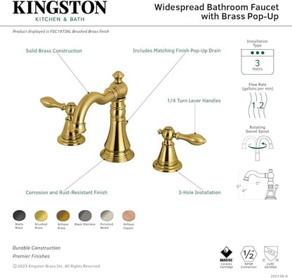 Fauceture FSC197ALAC English Classic Widespread Bathroom Faucet with Brass Pop-Up, Antique Copper