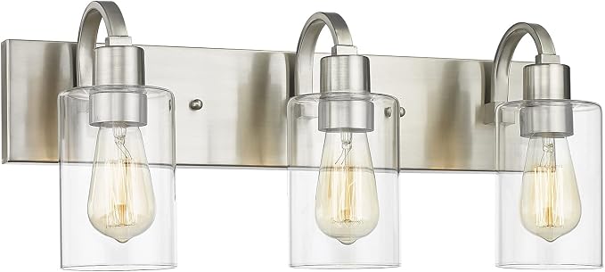 Emliviar 3-Light Vanity Light Fixture - Modern Bathroom Light Fixtures Over Mirror, Brushed Nickel Finish with Clear Glass, YCE237B-3W BN