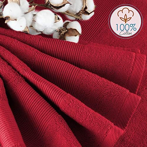 Hearth & Harbor Bath Towels for Bathroom - 100% Ring Spun Cotton Luxury Bathroom Towels - Ultra Soft & Highly Absorbent, Bath Towels Set of 6 - Burgundy Red